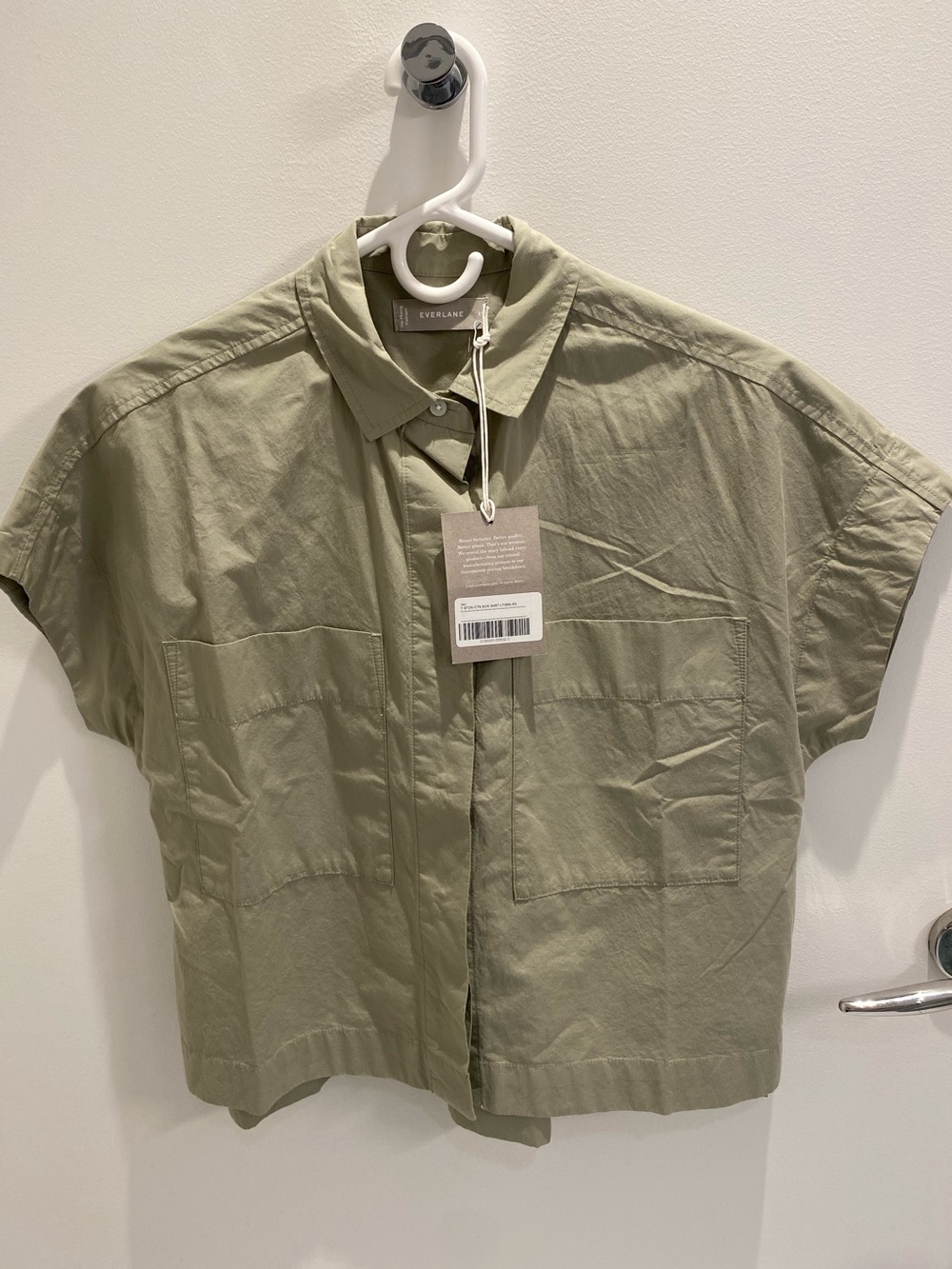Everlane Cotton Poplin Short Sleeve Box Shirt, Light Green/Sage, XS, NWT.